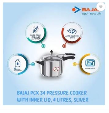 Bajaj PCX 34 4 L Inner Lid Pressure Cooker-710303 (Aluminium)
