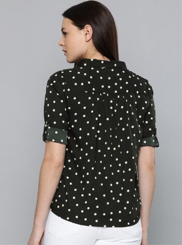 Harvard Women Black & White Regular Fit Printed Casual Shirt With Tie-Up Detail (Size-L)