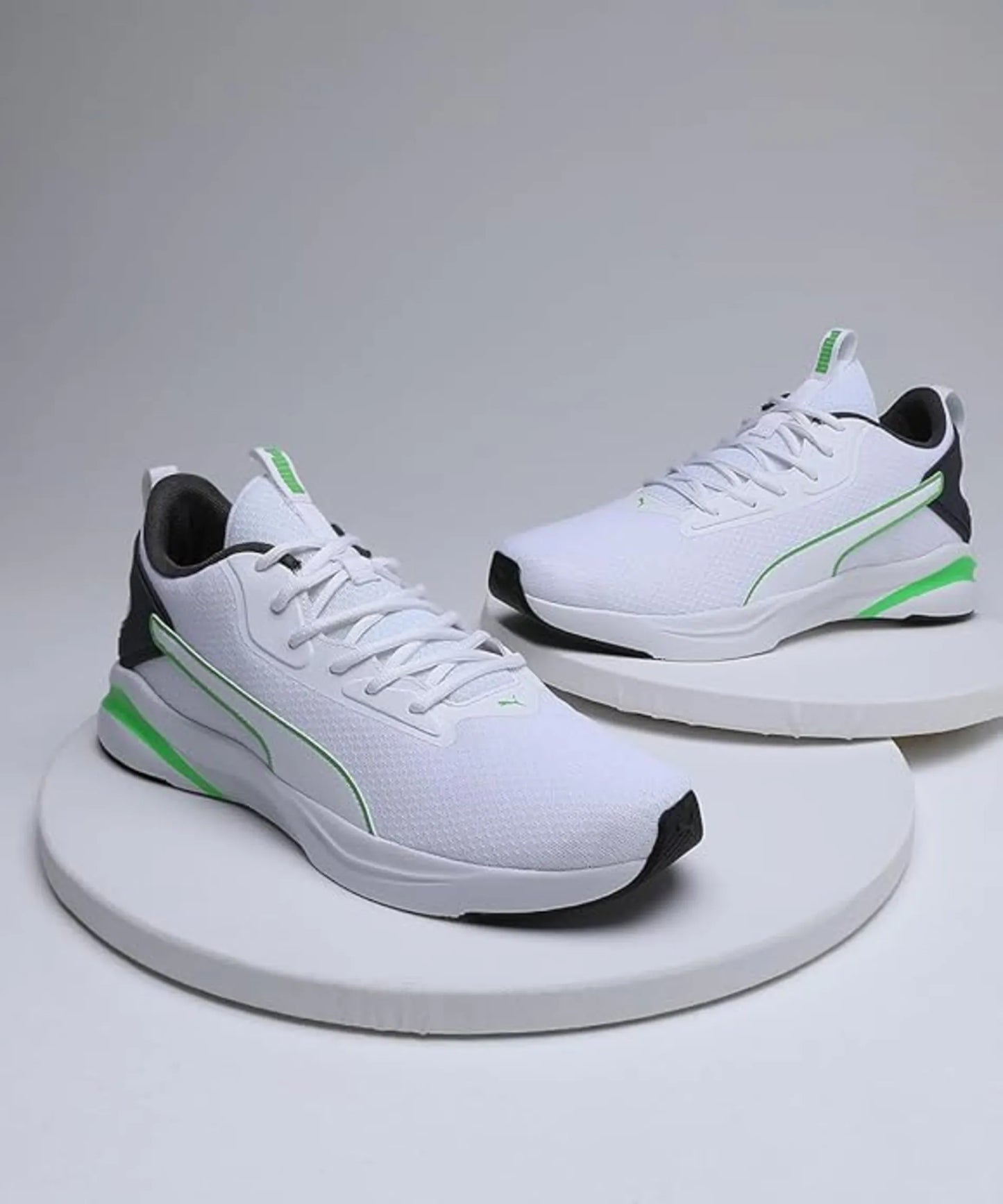 Puma Mens Softride Rift Runlyn White-Dark Coal-Parakeet Green Running Shoe – (31076401)