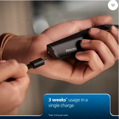 PHILIPS BT1233/18, Dura Power Tech, Skin Safe Trim Trimmer 30 min Runtime 4 Length Settings (Black)