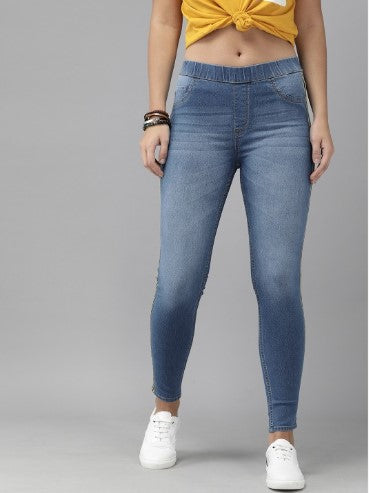 Roadster Women Blue Washed Mid-Rise Side Striped Denim Jean's (Size-30)