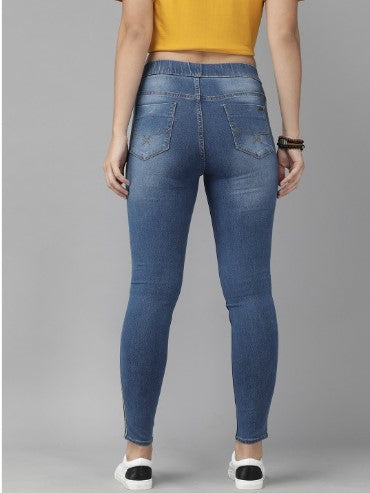 Roadster Women Blue Washed Mid-Rise Side Striped Denim Jean's (Size-30)