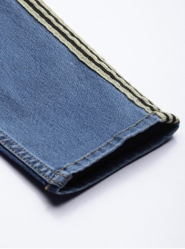 Roadster Women Blue Washed Mid-Rise Side Striped Denim Jean's (Size-30)