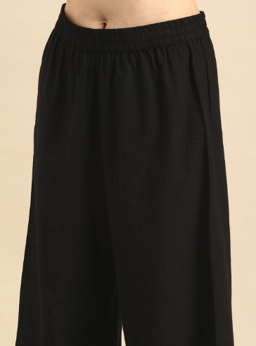 Anouk Women Black Striped Pure Cotton Kurta with Palazzos (Size-XL)