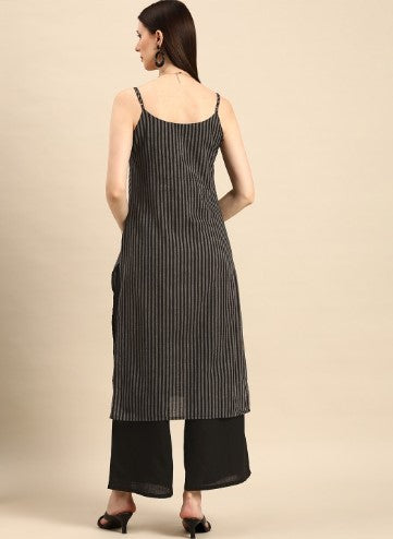 Anouk Women Black Striped Pure Cotton Kurta with Palazzos (Size-XL)
