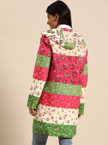 Sangria Women Pure Cotton Floral Longline Fusion Jacket (Size-L)