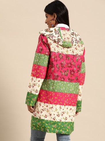 Sangria Women Pure Cotton Floral Longline Fusion Jacket (Size-L)