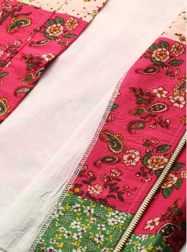 Sangria Women Pure Cotton Floral Longline Fusion Jacket (Size-L)