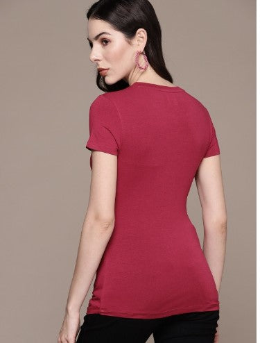 bebe Season Staples Brand Logo Embellished Fitted Top (Size-S)