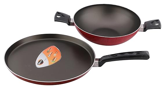 Nirlep Aspa Non Stick Aluminium Set of Flat Tawa & Kadhai