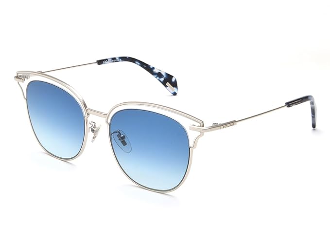POLICE sunglasses| 100% UV protected | Gradient | Full Rim | Oval | Women | Medium | Shiny Silver-Shiny Crystal Alloy Metal Frame | Blue Gradient NYLON Lens