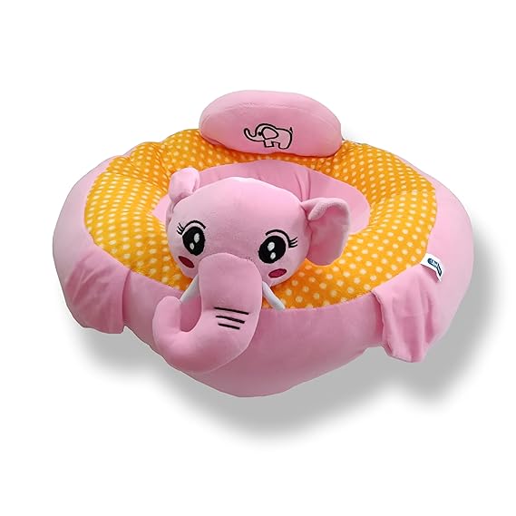 LULUMI Cotton Toddlers Training Seat Baby Safety Sofa Dining Chair/Learn to Sit Stool, 10-18 Months (Pink/Yellow) - 1 Seater