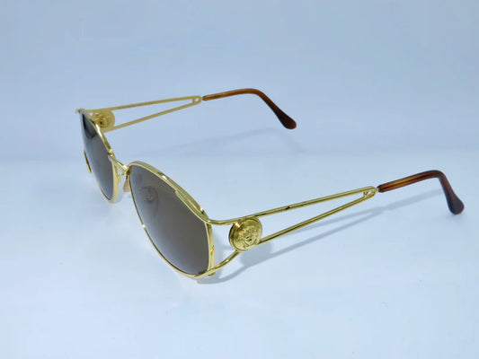 GIANNI VERSACE Unisex Vintage Designer Sunglasses – MOD G98/S COL. 07M (Gold,Brown)