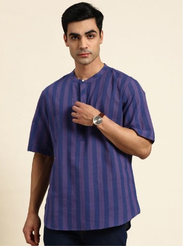 Anouk X Kaamkaaj Men Pure Cotton Striped Short Kurta (size-38)