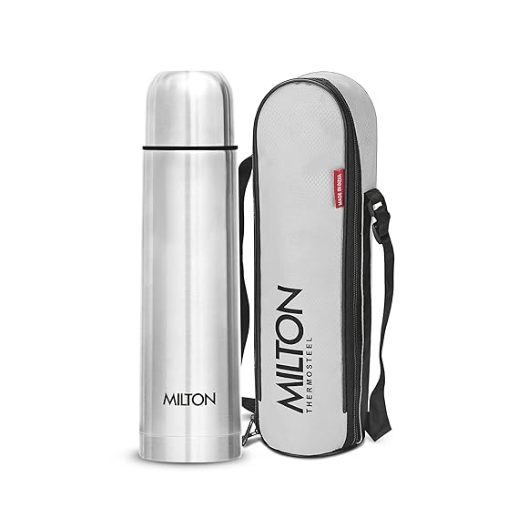 Milton Flip Lid 500 Thermosteel Water Bottle 500 ml, 24 Hr Hot and Cold I Leak Proof Lid with Jacket, ISI Certified I Vacuum Insulated I for Office, Gym, School I Silver