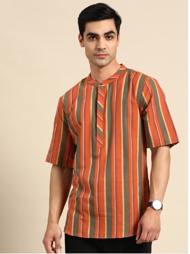 Anouk X Kaamkaaj Men Pure Cotton Striped Kurta (Size-42)
