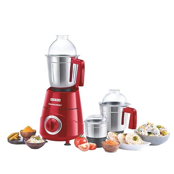 USHA Thunderbolt 800-Watt Copper Motor Mixer Grinder with 3 Jars(Red)