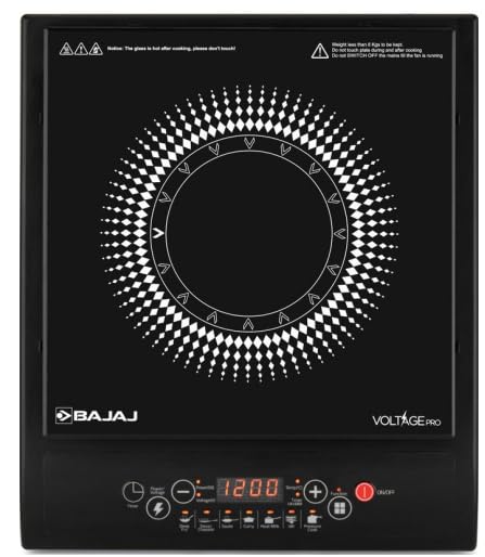 Bajaj 120TS 1200 Watts Tempered Glass Induction Cooktop With Tact Switch | Stove Comes With 7 Pre-Set Menus | Digital Led Display