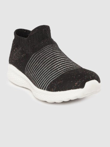 Crew STREET Women Black Striped Shimmer Detail Slip-On Sneakers (Size-4)