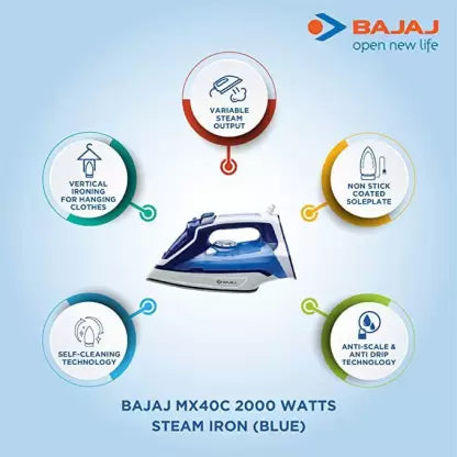 Bajaj MX 40C 2000 W Steam Iron (Blue, White)
