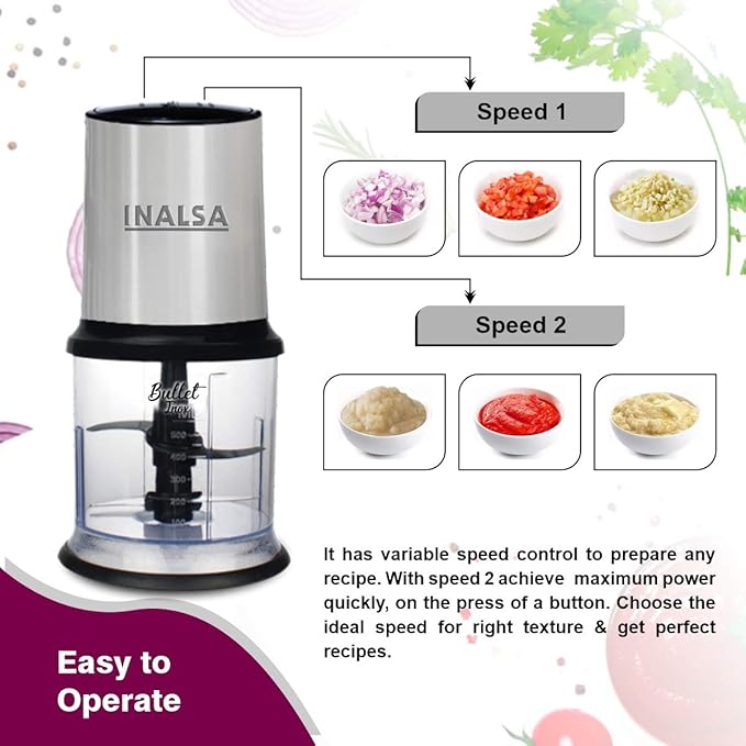 INALSA Bullet Inox Mini Electric Chopper for Kitchen.