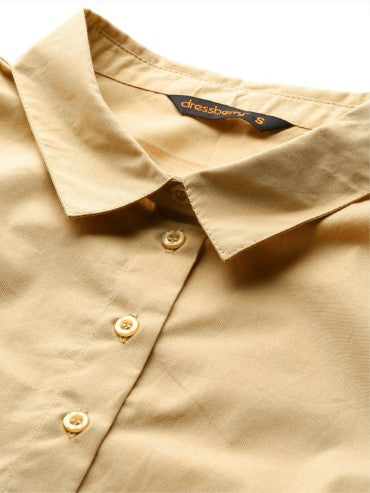 DressBerry Pure Cotton Extended Sleeves Shirt Style Crop Top (Size-S)