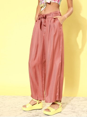 all about you Women Dusty Pink Romance Ramble Wide Legs and Flared Trousers (Size-28)
