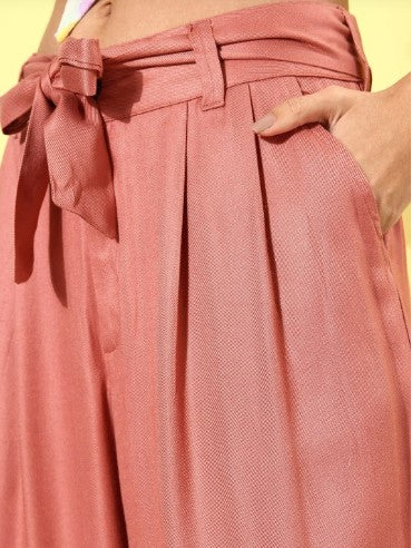 all about you Women Dusty Pink Romance Ramble Wide Legs and Flared Trousers (Size-28)