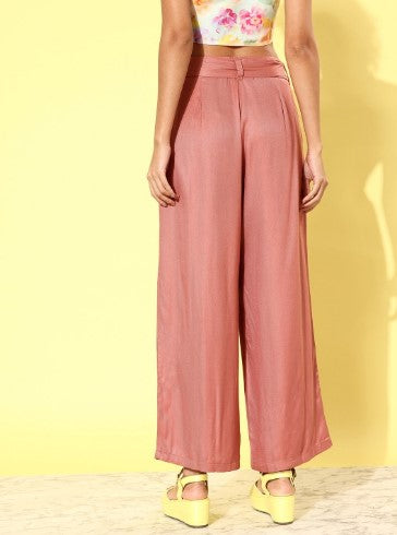 all about you Women Dusty Pink Romance Ramble Wide Legs and Flared Trousers (Size-28)