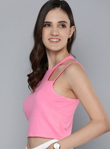 Mast & Harbour Solid Sleeveless Crop Top