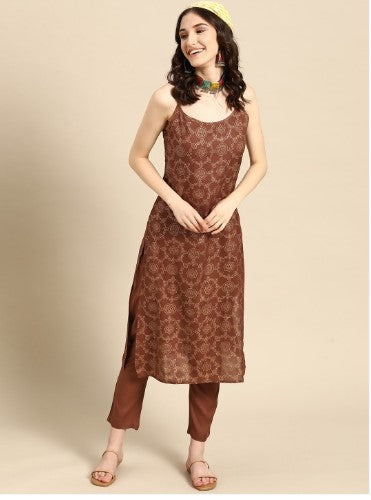 Sangria Ethnic Motifs Printed Kurta with Trousers (Size-XL)