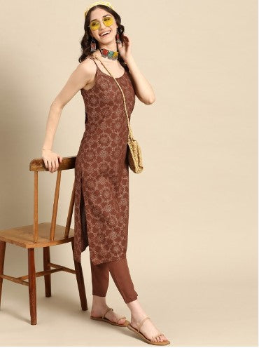 Sangria Ethnic Motifs Printed Kurta with Trousers (Size-XL)