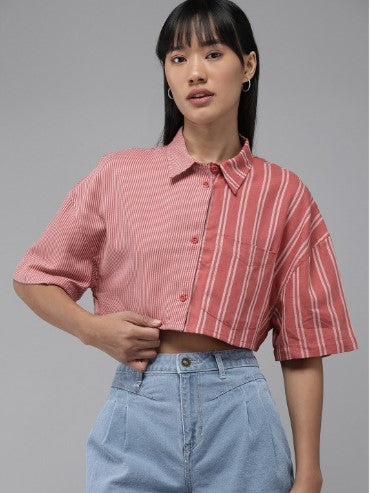 Roadster The Life Co. Pure Cotton Striped Casual Shirt (Size-S)