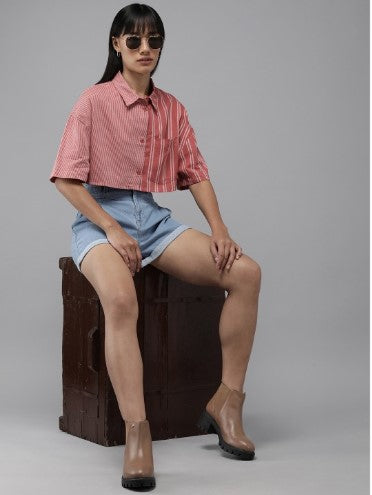 Roadster The Life Co. Pure Cotton Striped Casual Shirt (Size-S)