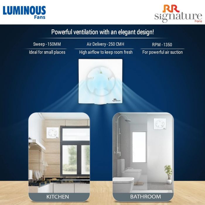 RR Signature Vento Deluxe 150 mm Exhaust Fan with Strong Air Suction, Rust Proof, Anti-Dust Shutters For Kitchen, Bathroom