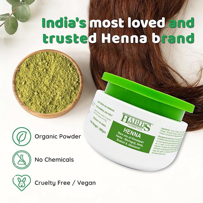 Habibs Cosmetics Natural Henna Mehndi Powder Enriched  200gm (Pack of 4)