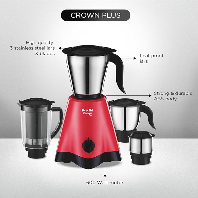 Preethi Crown Plus Mixer Grinder 600W Mixie 4 Jars Super Extractor Juicer Jar (MG 258)