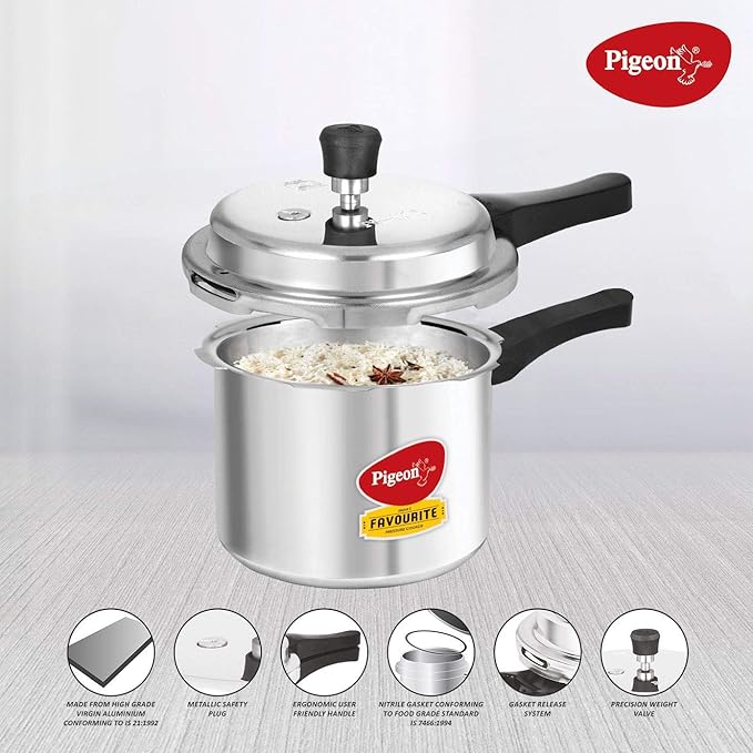 Pigeon By Stovekraft Favourite Induction Base Aluminium Pressure Cooker 3 Litres (Silver)