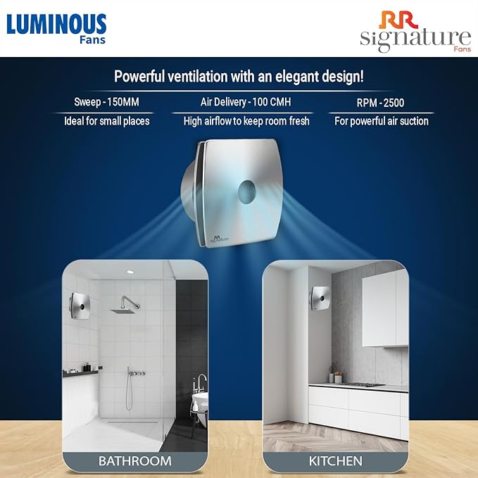 RR Signature Vento Air 150 MM High Speed Exhaust Fan, Bird Guard, Exhaust Fan for Bathroom, Noiseless, Anti-Rust Blades, Robust Body, Metal Finish