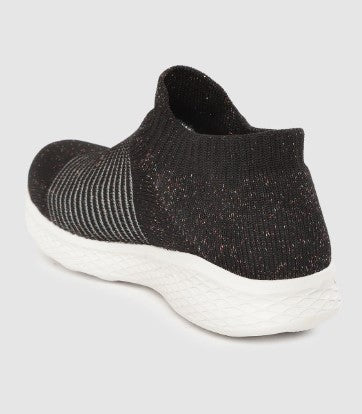 Crew STREET Women Black Striped Shimmer Detail Slip-On Sneakers (Size-5)