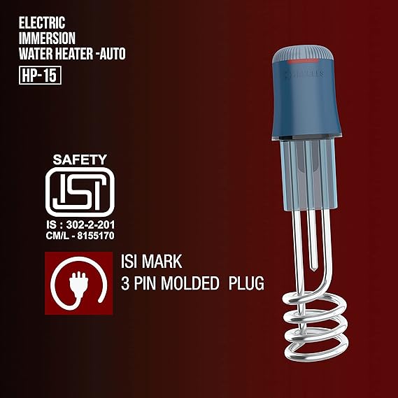 HAVELLS HP15 AUTO 1500 WATT IMMERSION HEATER ISI MARK HEAVY DUTY 3 PIN MOULDED PLUG TOUCH PROTECTION