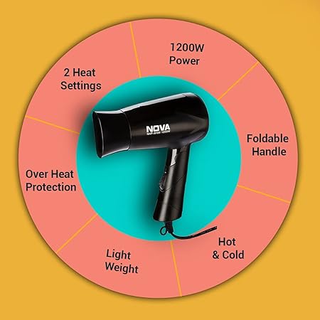 Nova NHP 8100 Silky Shine 1200 W Hot and Cold Foldable Hair Dryer (Black)
