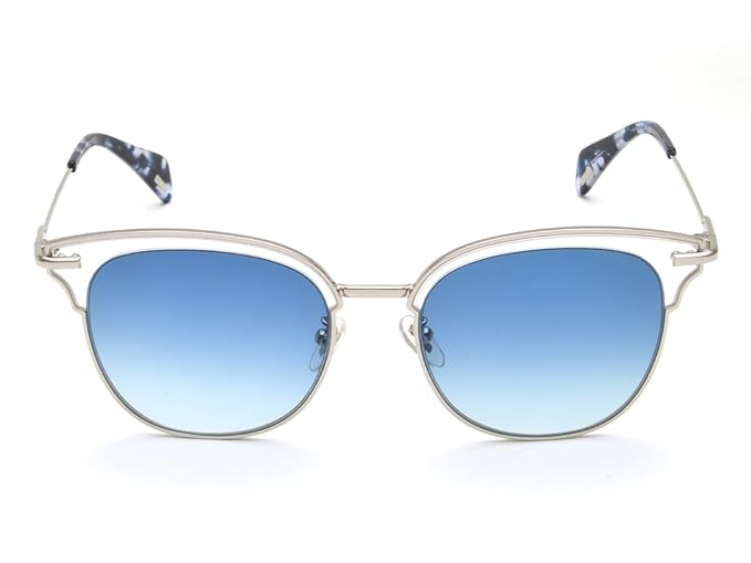 POLICE sunglasses| 100% UV protected | Gradient | Full Rim | Oval | Women | Medium | Shiny Silver-Shiny Crystal Alloy Metal Frame | Blue Gradient NYLON Lens