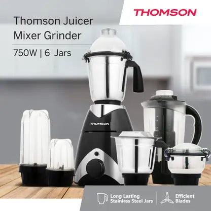 THOMSON KITCHEN MASTER PRO+ MX03 750 W JUICER MIXER GRINDER (6 JARS GREY)