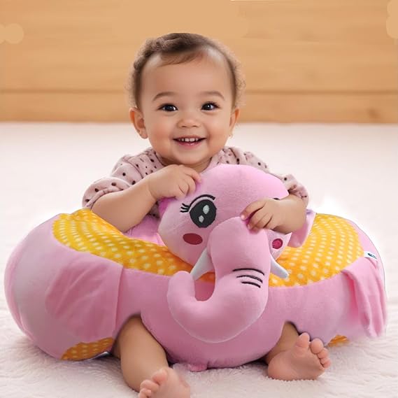 LULUMI Cotton Toddlers Training Seat Baby Safety Sofa Dining Chair/Learn to Sit Stool, 10-18 Months (Pink/Yellow) - 1 Seater