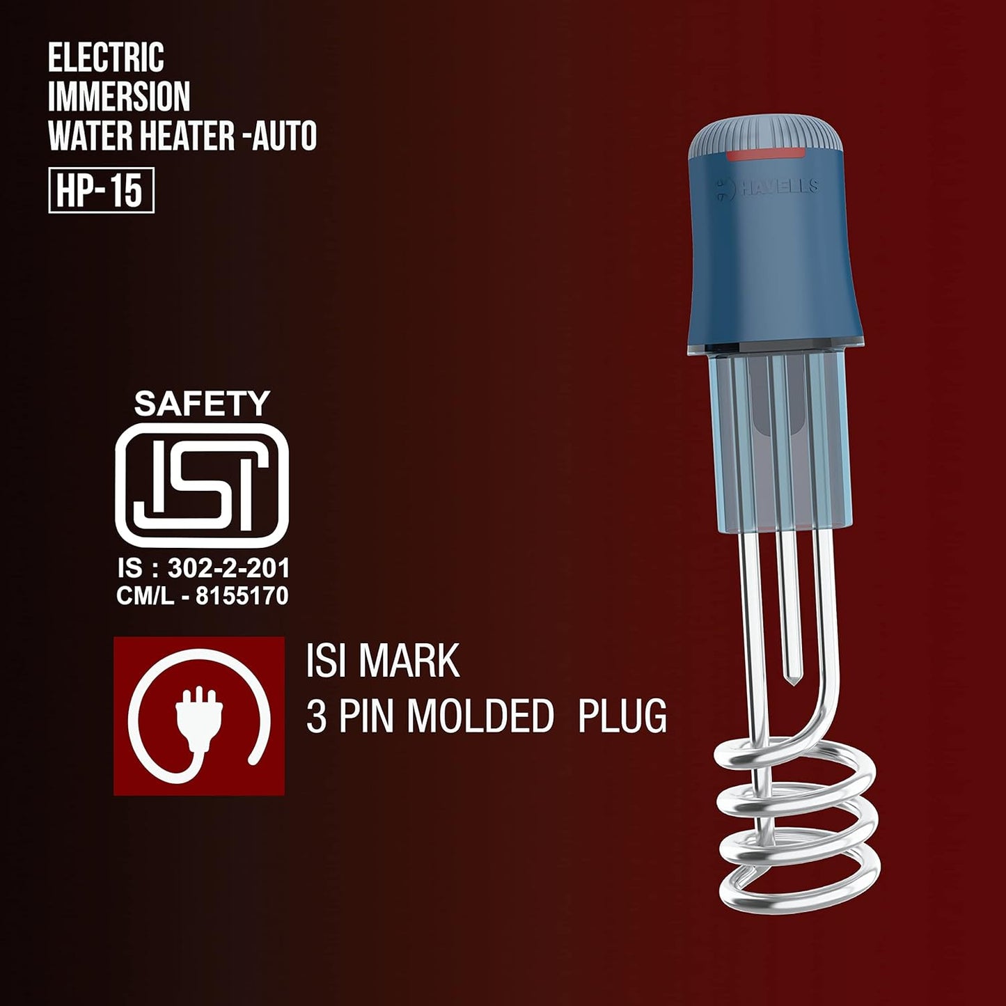 Havells Immersion heater HP15 Auto 1500 Watts (Blue) Plastic