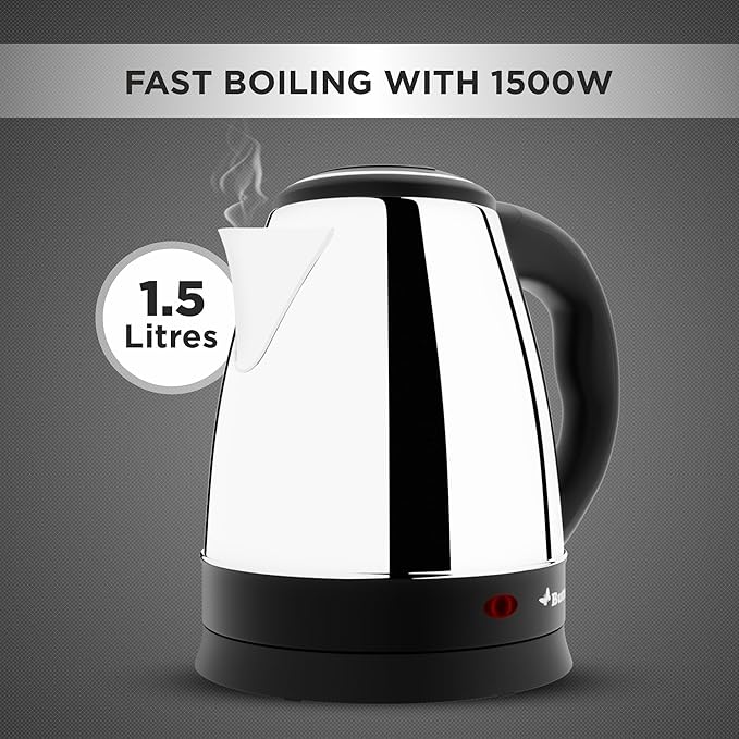 Butterfly EKN 1.5 Litre Stainless Steel Electric Kettle | 1500 W | 360� Swivel Power Base | Auto Shut Off | For Hot Water, Tea, Coffee, Noodles | Dry Boil Protection