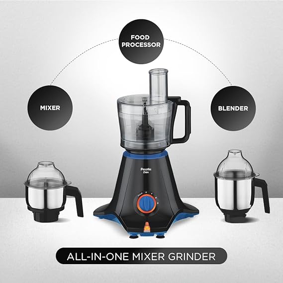 PREETHI ZION MG-227 MIXER GRINDER 750 WATT BLACK 4 JARS - MASTER CHEF FOOD PROCESSOR JAR AND FLEXI