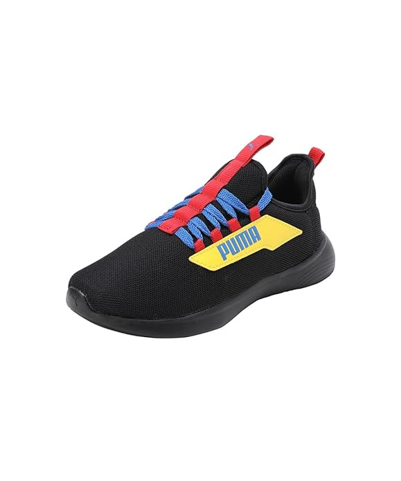Puma Unisex-Kid Softride Vital Pro Jr Black-Red-Pelé Yellow Sneaker UK