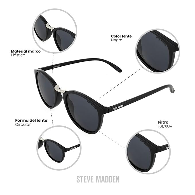 Steve Madden Men's UV Protected Grey Lens Polycarbonate Round Sunglasses - 16426945856 (X17138)